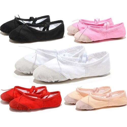 USHINE Leather Head Indoor Exercising Shoes White Yoga Practice Slippers Gym Children Canvas Ballet Dance Shoes Girls Woman Kids