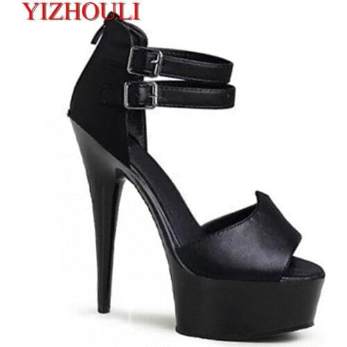 Sexy double clasp with 15 cm super high heels sandals fine with black bride wedding shoe models