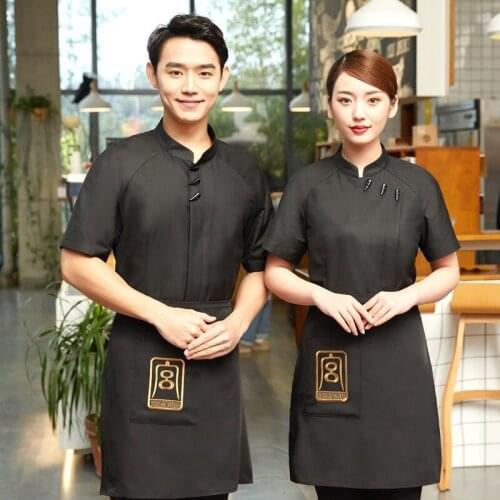 Hotel Short-sleeved Summer Workwear Waiters Hot Pot Chinese Restaurant Teahouse Uniform Waitressing Cake Shop Top Costumes H2121