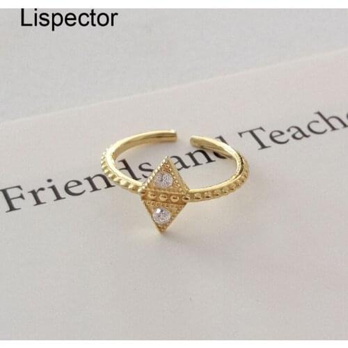 Lispector 925 Sterling Silver Geometric Zircon Rings for Women Triangle Rhombus Relief Ring Party Female Jewelry Gifts