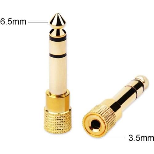 50pcs/lot Microphone 3.5mm To 6.5 Mm Plug AUX Cable Stereo Two Way Golden Home Headphone Metal Durable Audio Adaptor
