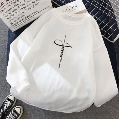 Fashion Jesus Cross Faith Casual Sweatshirt Femmes Christian Sweatshirts Faith Hoodie Women Youth Female Creativee Plus Size Top