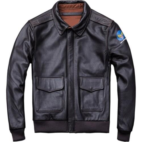 Fast Free Shipping Military Pilot Jacket Men Black Brown Genuine Cowhide Leather Jacket Men Turndown Collar Coat Spring Autumn