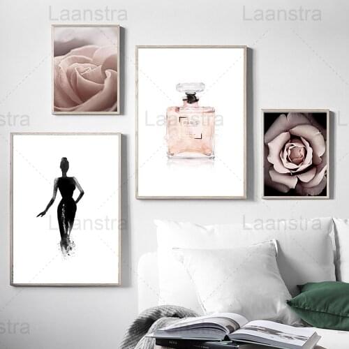 Soft Flower Petals Home Decoration Painting Elegant Woman Back View Living Room Wall Canvas Poster Perfume Print Modern Bedroom