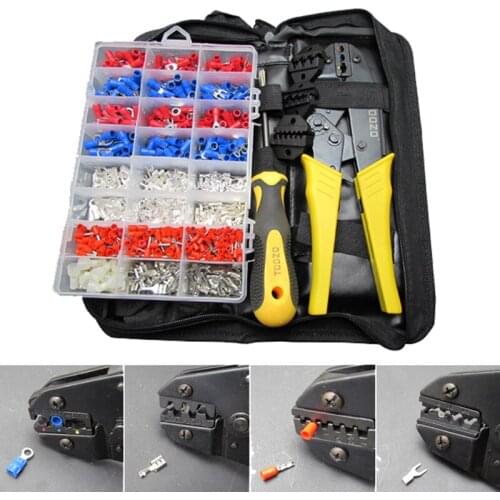 Ratchet Crimping Tool Crimper Pliers 4 in 1 Set with 1000pcs Pre-insulated Terminals Assortment Kit