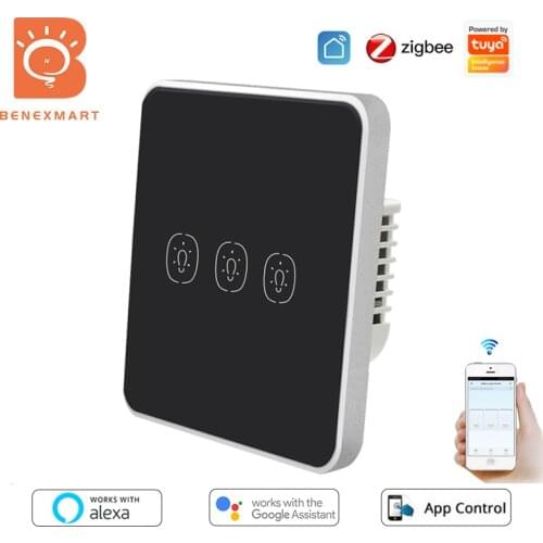 Tuya Zigbee Light Switch No Neutral Interruptor Wall Touch Switch Remote Control Alexa Google Home Light Switches 1 2 3 Gangs
