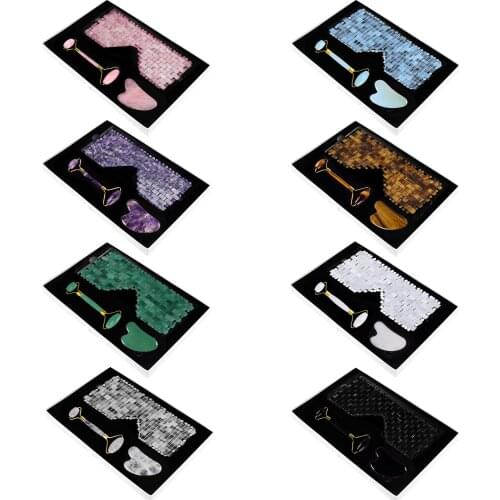 Jade Stone Eye Mask Face Roller Massager Natural Gua Sha Scraper Set for Facial Lifting Eye Relax Cold Therapy Skin Care Tools