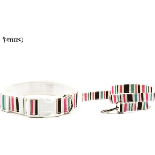 Nylon stripe Style Puppy pet collar sets dog collar leash mixed colors S L choice easy fit small medium dog collar lead brands
