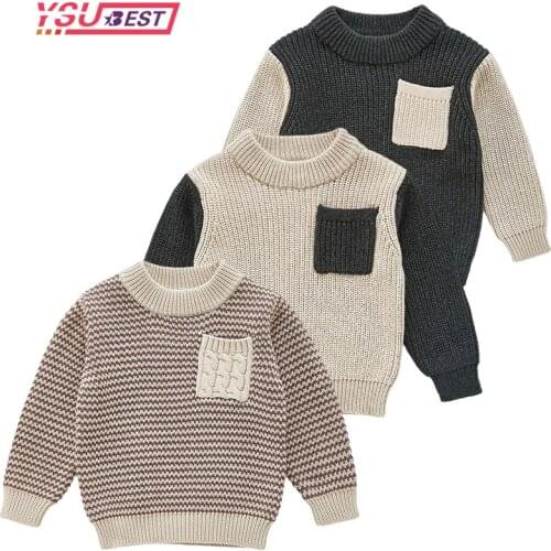 Autumn Winter 2021 Baby Boys Sweater Children knitted Clothes Kids Pullover Jumper Toddler Striped European American Style Boy