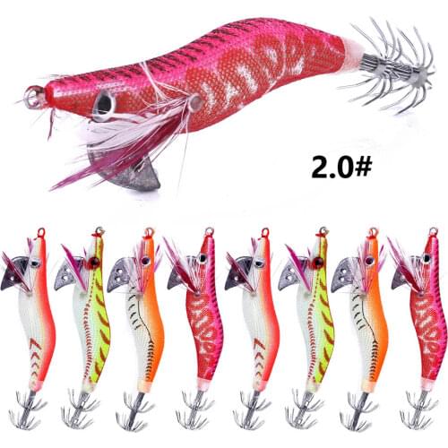 8PCS Fishing Lures Wrapped Prawn lure octopus Shrimp Wood Baits Squid Jig Fishing Hooks 8CM 7.4G 2.0