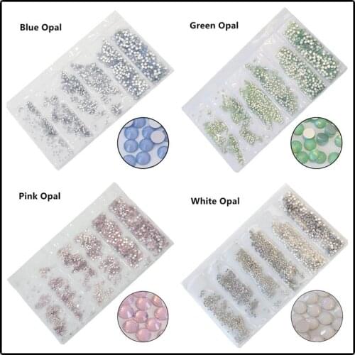 Pink/Green/Blue/White Opal SS3-SS10 Mix Sizes Glass Nail Rhinestone Glitter Strass Nail Art Rhinestone Decorations