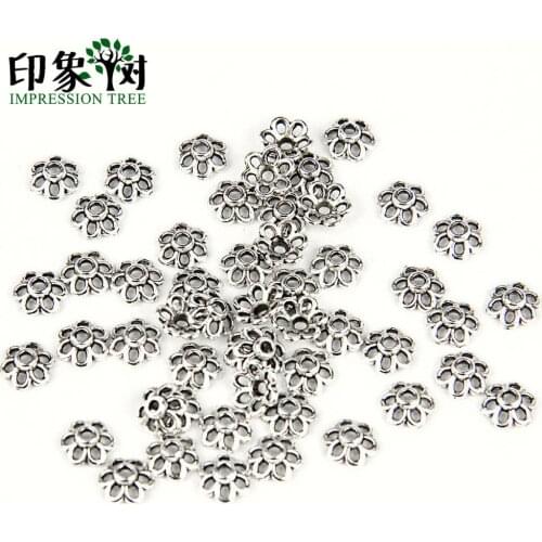 50Pcs 6mm Zinc Alloy Silver Flower Star Spacers Beads Caps Charm For Jewelry Components Making Bracelet Handmade Accessories 854
