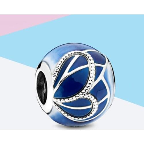 Dark Blue Enamel Flower Charms fit Original Bracelet & Necklace for Women Child DIY Jewelry Making