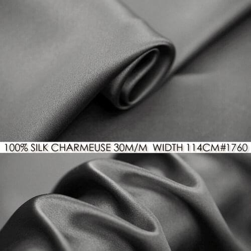 CISULI SILK CHARMEUSE SATIN 114cm width 30momme/100% Pure Silk Fabric/Wedding Dress Sewing Fabric Suppliers Gray NO 1760