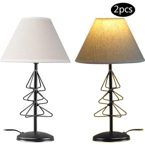 2PACK LED Bulb Lighting Holder Table Lamp Iron Base Fabric Lampshade Bedroom Living Room Home Decoration Lights