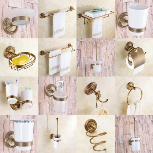 Vintage Retro Antique Brass Bathroom Accessories Set Bath Hardware Towel Bar Soap Dish Toilet Paper Holder Robe Hook mm014
