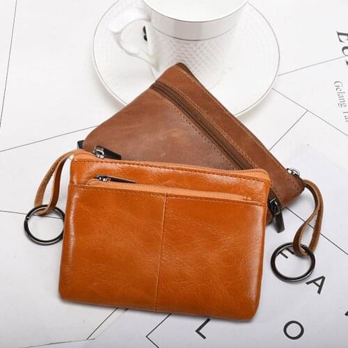 Vintage Small Coin Purse Mini Wallet Men PU Leather Pouch Brown Casual Little Bag Zipper Pocket Key Money Card Bags New Trendy