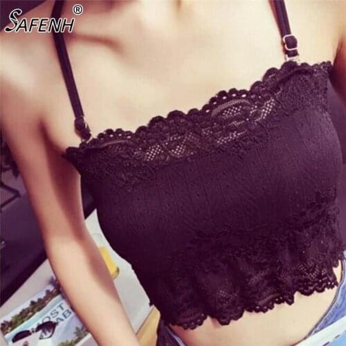 Fashion Casual Women Lady Lace Strap Bras Tube Tops Chest Wrap Bandeau Underwear Black White Adjustable Shoulder Strap Crop Top