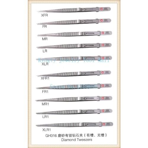 Jewellery making 10pcs/lot diamond tweezers Gem Diamond Stone tweezers locking jewelry tweezers slide lock fine tip
