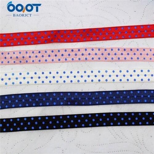 16mm,10 yards Hot gold Blue Dots Elastic Foldover Elastics Stretch Hair Ties Headbands for Baby Girls Hair Bow,E-20514-1037