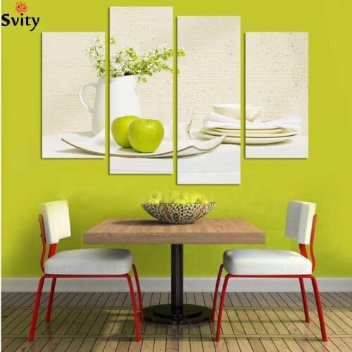 4 Panels kitchen fruit Decoration Canvas Abstract Painting on Wall Hanging Combinative Picture, Free Shipping
