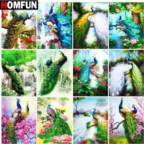 HOMFUN Diamond Painting Full Square/Round Diamond "Peacock animal forest" Pattern Embroidery Cross Stitch 5D Rhinestone Painting