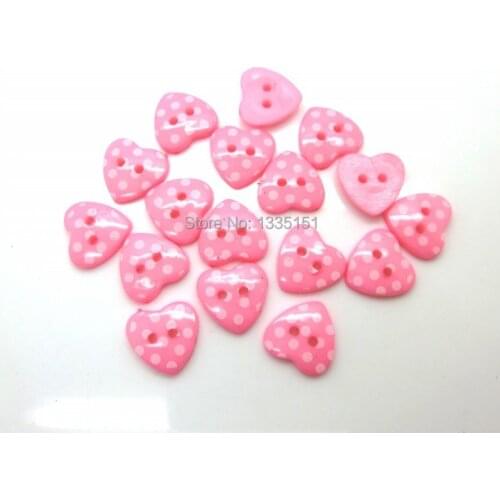 Free shipping -100pcs Pink Dot Heart 2 Holes Resin Sewing Buttons Scrapbooking 15x14mm M01005