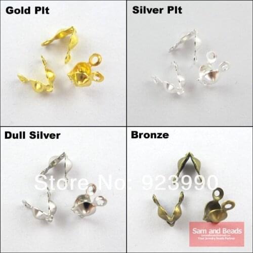 Free Shipping 400Pcs Charlotte End Crimp Bead Tip Gold Silver Bronze Dull Silver Plated 4x7mm For Jewelry Making Craft DIY