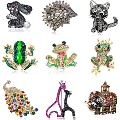 Cute Frog Rhinestone Crystal Brooches For Women Badges for Clothes Jewelry Collar Animals Pins Gifts Accessories for Friends