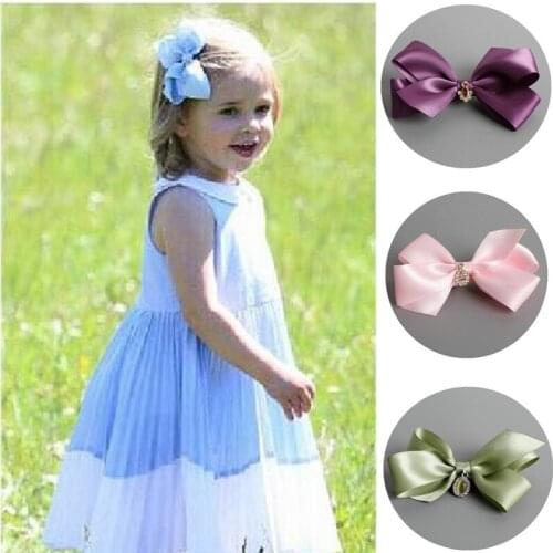 Boutique 10cm ribbon hair bows girls hair clips with gem children kids girls hair accessories
