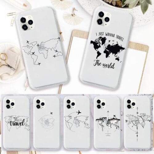 Airplane world map travel abstract line Phone Case Transparent soft For iphone 5 5s 5c 6 6s 7 8 11 12 plus mini x xs xr pro max