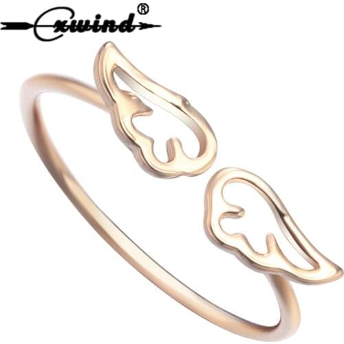 Cxwind New Fashion Lovely Angel Wings Shaped Rings for Woman Girl Finger Toe Gold Color Open Size Ring Dropshipping