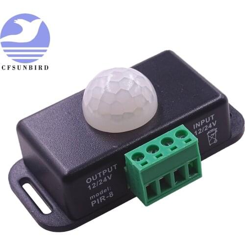 DC 12V 24V 8A Automatic Adjust PIR Motion Sensor Switch IR Infrared Detector Light Switch Module for LED Strip Light Lamp