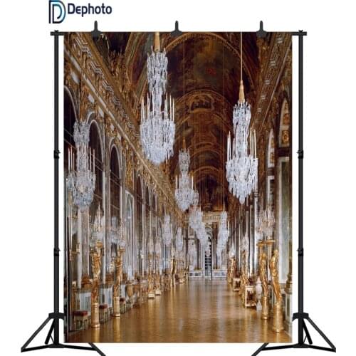 DePhoto Luxury Palace Photography Backdrop Chandeliers with Candles Interior Church Wedding Photo Shoot Background for Studio