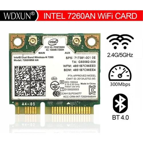 Intel Dual Band Wireless-N 7260 7260HMW 7260AN 300Mbps+Bluetooth4.0 half Mini PCI-e Wireless WIFI CARD Linux/Win7/Win8/Win10/AP