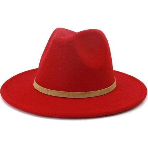 Men Women Wide Brim Wool Felt Fedora Panama Hat with Belt Buckle Jazz Trilby Cap Party Formal Top Hat L XL