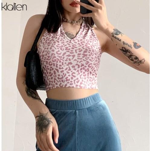 KLALIEN fashion sexy v neck backless female camisole high street leisure patchwork print party vacation beach camisole 2020 new