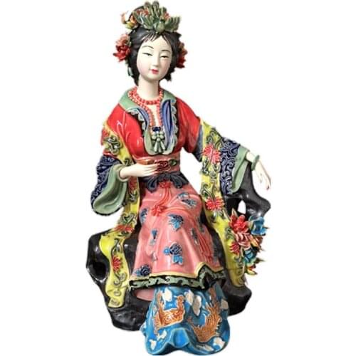 Chinese Shiwan Art Pottery Handmade Ceramic Four Beauties Of Ancient Chinese Yang Yuhuan Sculpture Home Decorations X3265