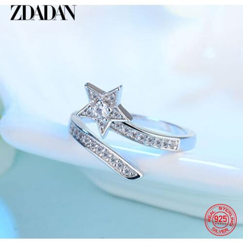 ZDADAN 925 Sterling Silver Adjustable Open Star Ring For Women Charm Wedding Jewelry Party Gift