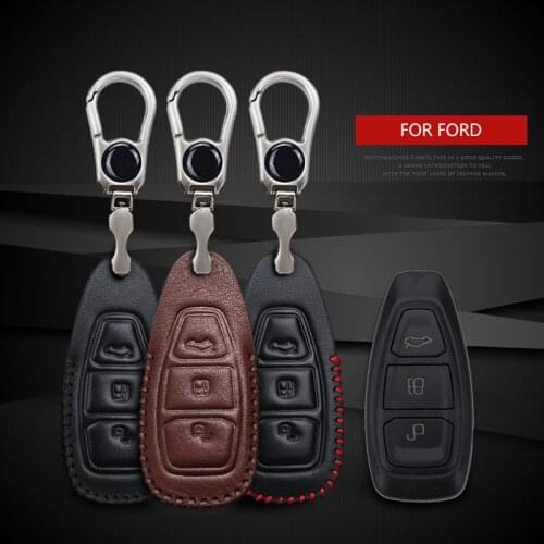 Leather Car Key Case Cover for Ford Mondeo Focus Fusion Fiesta MK7 MK8 S MAX Mustang Ranger Kuga Explorer Key Chain Accessories