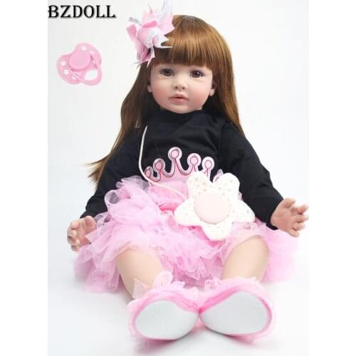 60cm Reborn Toddler Doll Cloth Body 24inch Soft Vinyl Limbs Princess Dolls Girls Birthday Gift Child Play House Toy
