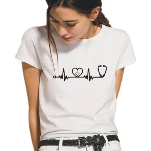Summer Heartbeat of Nurse T Shirt Women Tops Harajuku Funny Nurse Doctor Gift Tshirt Cotton Causal Short Sleeve Tee Shirt Femme