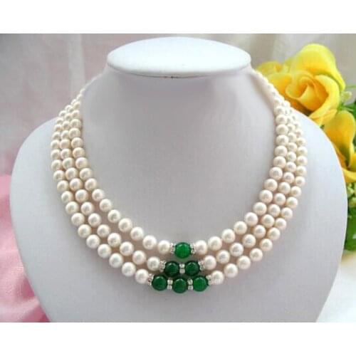 Fashion new design vogue popular 3rows 7-8mm round white freshwater pearls Beautiful necklace 17"-20