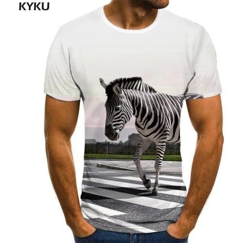 KYKU Zebra T-shirt Men Animal T-shirts 3d City Funny T shirts Short Sleeve Punk Rock Printed Streetwear Tops