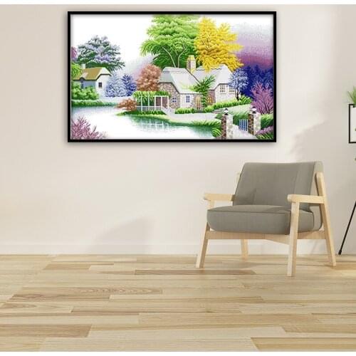 Needlework Cross Stitch Sets Embroidery Kits Riverside Cottage Pattern Painting Landscape Cross-Stitching,Wall Home Decor