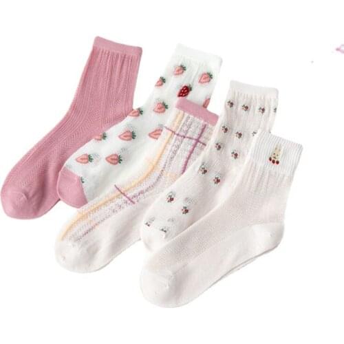 Thin Cotton Short Socks Women Strawberry White Transparent Lady Solid Female Striped Sock Fashion Happy Casual Harajuku Girl Sox