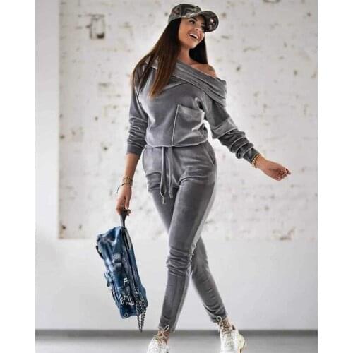 TNNAOFF New Popular Solid Korean Velvet Pocket Jumpsuit for Women Fall Fashion Long Sleeve One Piece Club Casual Fitness Rompers