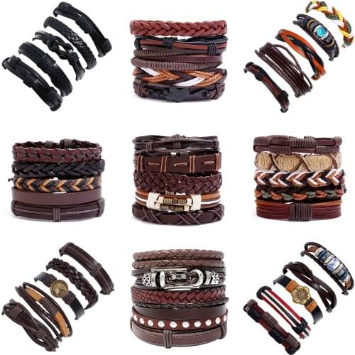 Punk rock Grunge style Stainless Steel Bangle Leather Bracelets For Men Hand Charm Jewelry women bracelet set hiphop Accessories