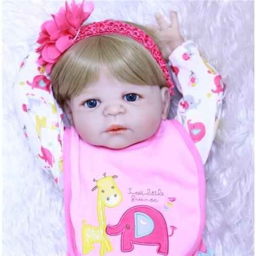 Full silicone reborn dolls 22 inch 55cm Blonde hair girl doll reborn with giraffe clothing pacifier bottle children gift bonecas