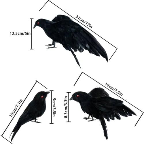 3pcs Realistic Handmade Crow Props Lifelike Raven with Black Eyes for Halloween Ghost Festival Prop Party Ravens Decorative Bird